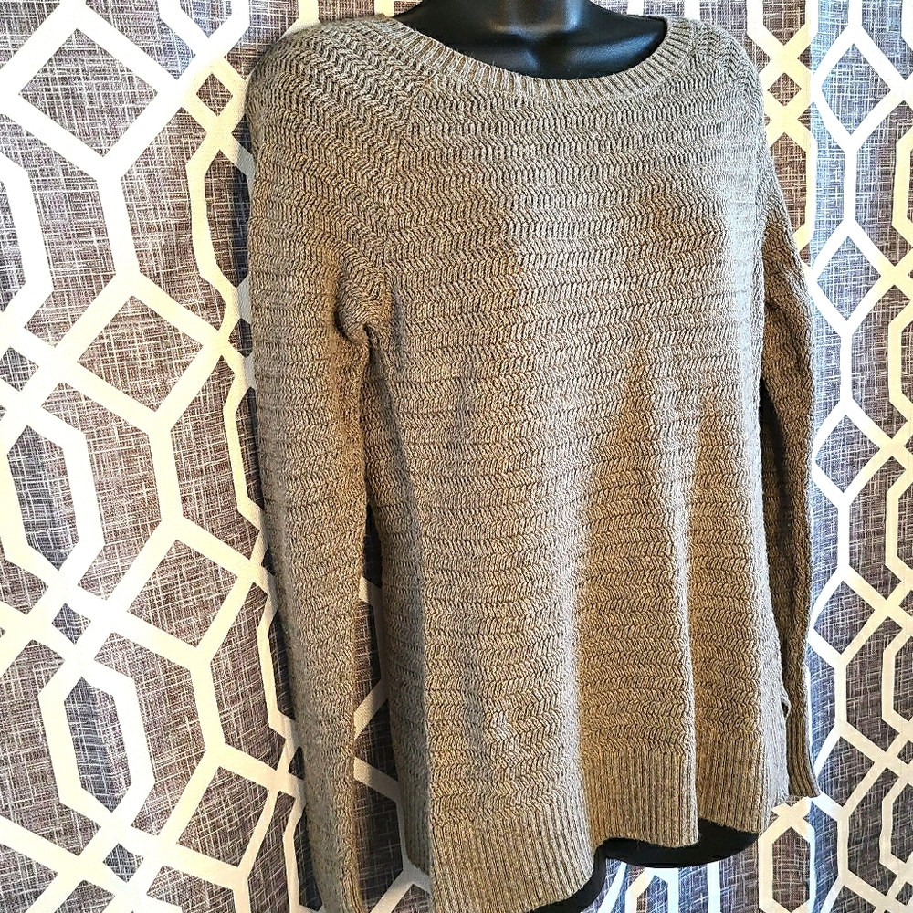 LOFT Green Gray Textured Knit Sweater